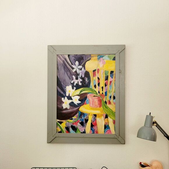 VNTG Original Oil Painting Framed Orchids#25
